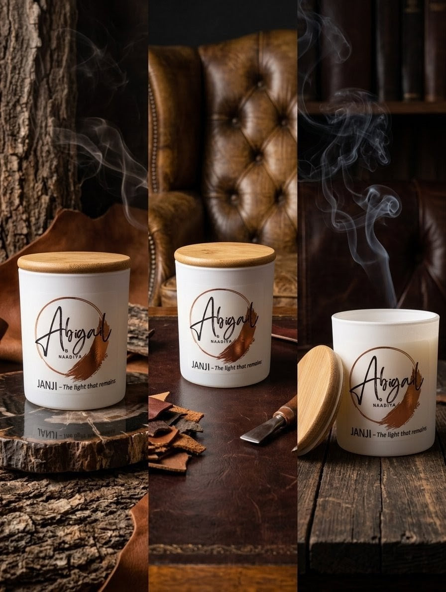 Collage of a candle with a wooden lid on a rustic background